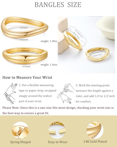 2pcs Gold Bangle Bracelets for Women, Trendy Hinged Cuff Open Wide Chunky Gold Bracelet Stack Arm Cuff Jewelry for Women - color: A-Silver Bangle