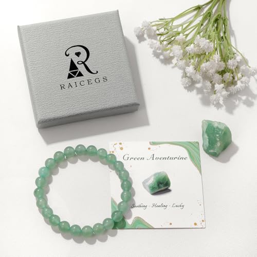 Raicegs 4 6 8MM Beaded Bracelets Healing Crystal Bracelet for Women Men Natural Stone Handmade Stretch Bracelet Reiki Spiritual Jewelry - color: Aventurin, size: 8mm