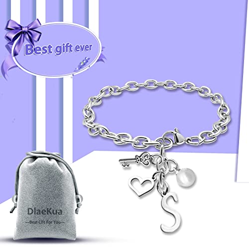 Initial A-Z Bracelets Gift for Women Girls Stainless Steel Chain Bracelet 26 Alphabet Jewelry Gifts for Birthday Anniversary Letter Bracelet Monogram Gifts for Sister Friend Girlfriends Mom 8.26 Inch - color: S