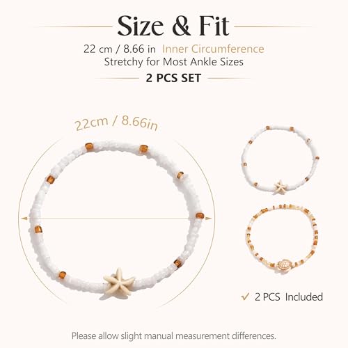 Fesciory Shell Ankle Bracelets for Women, Gold Plated Boho Beach Anklet Set | Adjustable Pearl Bead Anklet Set with Starfish, Conch and Seashell Charms for Beach Outfits, Vacations, Parties and Gifts - color: Gold-1
