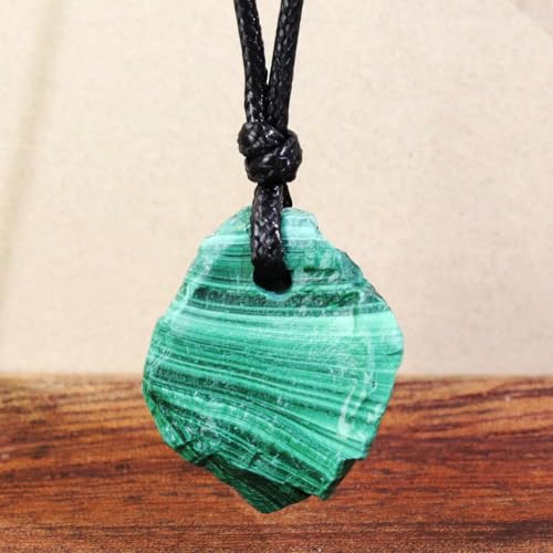 FANASY Natural Raw Crystal Necklace for Women Irregular Stone Necklaces Spiritual Gemstone Pendant with Adjustable Rope - color: Malachite