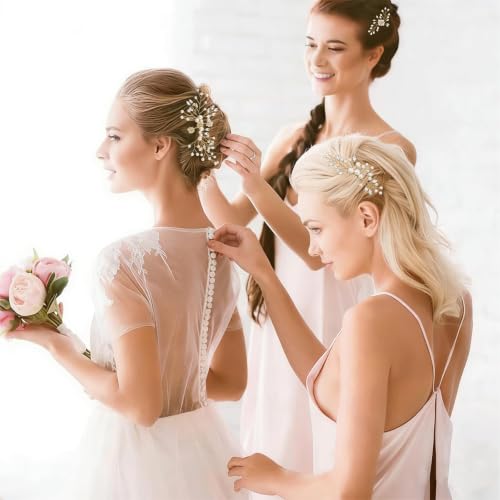 4 Pcs Bridal Pearl Hair Pins, Wedding Hair Comb Accessories with Rhinestone Bridal Headpiece Jewelry for Brides Bridesmaids Women Updo (Pearl) - color: Pearl-Crystal
