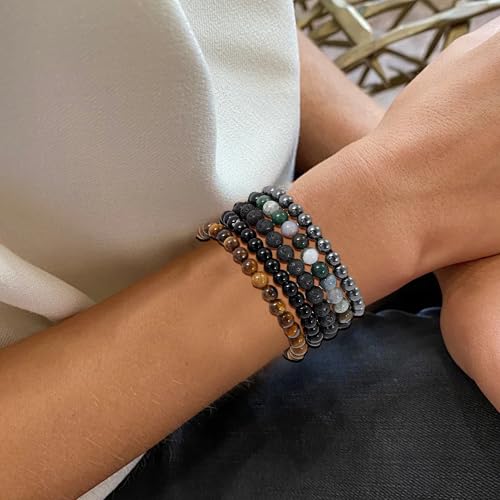 BROCC 16PCS Natural Healing Crystal Bracelets for Women 6mm Beads Bracelet | Healing Crystal Beads, Stretch Bracelet,Natural Stone,Handmade and easy to wear,Yoga Bracelets,Meaning Card Bracelet Gift Set