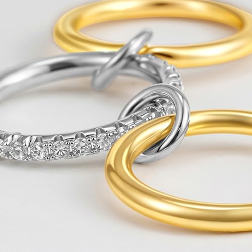 SLOONG Gold Stackable Rings for Women, Dainty 18k Gold Plated Cubic Zirconia Rings,Gold Silver Multi Ring Mixed Metals Stackable Ring Set for Women Non Tarnish Style2#9