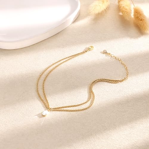 Robaice Ankle Bracelets for Women, 14K Gold Plated/Silver Layered Anklets | Waterproof Adjustable Anklet for Women, Summer Beach Anklet, Glitter Jewelry for Women Gifts - color: Gold-5