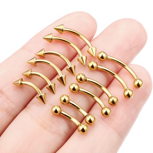 Eyebrow Piercing Jewelry Internally Threaded Surgical Steel Curved Barbell Tiny Eyebrow Ring Vertical Labret Lip Jewelry Ear Rook Navel Small Belly Button Ring for Women Men 18g 16g 14g - color: goldrtone,16g