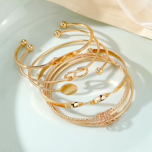 GIGB PBDK Chunky Stackable Gold Cuff Bracelets Set for Women Boho Multi Layer Silver Open Bangles Adjustable Geometry Bracelets Jewelry Accessories - color: Gold