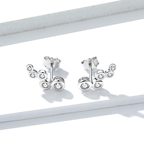 Elegant Round-Cut Crystal Stud Earrings 925 Sterling Silver Simulated Diamond Fashion Cute Climber Wedding Earring Studs Christmas Jewelry Gifts Hypoallergenic for Sensitive Ears