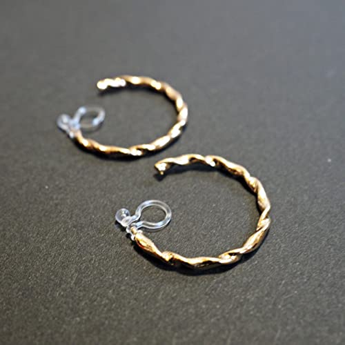 Hoop Invisible Clip On Earrings for Women Not Pierced Gold Small Twisted Hoop Comfortable Silver Large Clip On Earrings - color: 30mm Gold