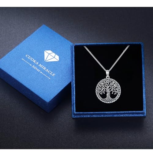 S925 Sterling Silver Tree of Life Necklace For Men Women Abalone/Turquoise/Vintage Retro Oxidation/ Famtima Hand/Round/Square/Teardrop/Rectangle/Oval Family Tree Pendant Necklaces Jewelry Gifts For Valentine's Day Christmas Mother's Day - style: Oxidized