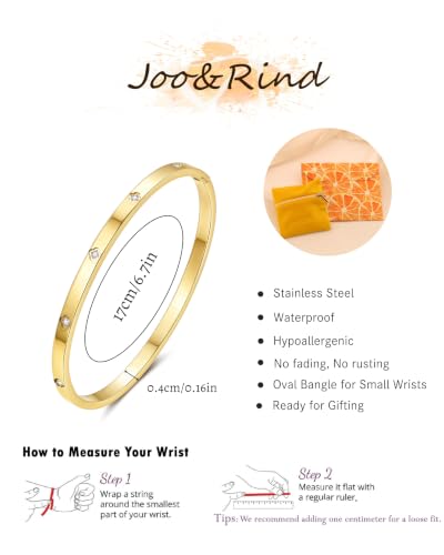 Joo&Rind Gold Bangle Bracelets for Women 18K Gold Plated Stainless Steel Bracelet Oval Hinged Bangles for Small Wrists Non Tarnish Waterproof with Cubic Zirconia Jewelry Gift for Everyday Wear Birthday - color: Zirconia-Edged Bangle-Gold