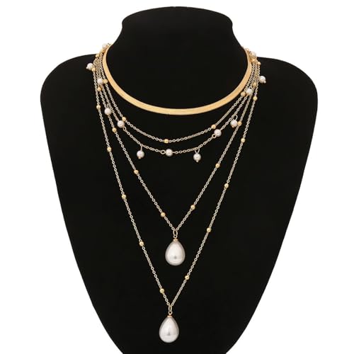 HUASAI Boho Necklaces for Women Dainty Layered Choker Necklace Bohemian Turquoise Necklace Statement Jewelry Western Cowgirl Country Concert Outfits Accessories - color: Z Pearl