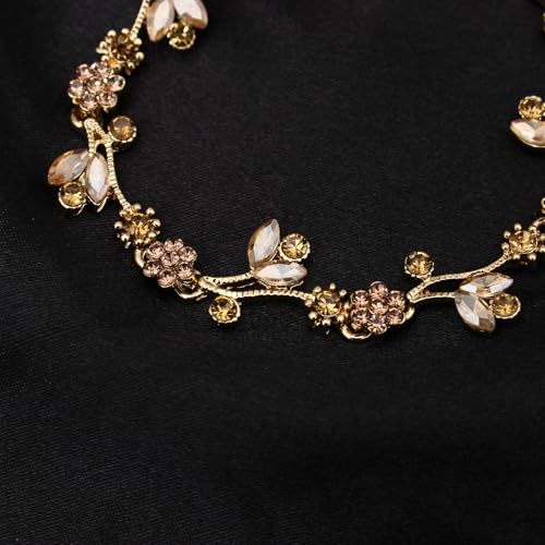 Elegant Brides Austrian Crystal Flower Choker Necklace Drop Dangle Earring Bracelet Wedding Jewelry Set for Bridesmaid Prom Costume Jewelry Set for Women - color: Champagne-Gold Plated