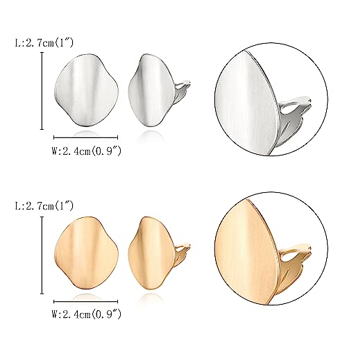 FANZE 2 Pairs Matte Gold Sliver Clip on Earrings for Women No Piercing | No Piercing Button Earring Comfortable Fashion Jewelry Gift - color: Set-11