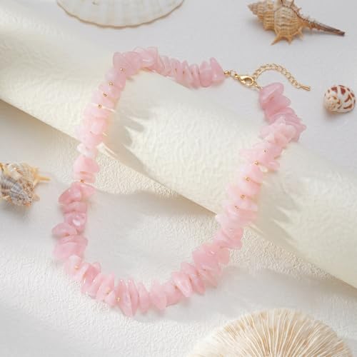 Elegance 11 designs Chunky Heart Necklace for Women, Colorful Acrylic Beaded Statement Puff Heart Necklace, Cute Boho Y2K Choker Necklace for Gift Jewelry - color: Pink
