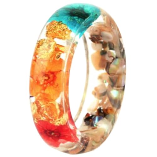 Jude Jewelers Transparent Acrylic Resin Dry Flower Candy Color Wedding Band Party Ring - color: Orange