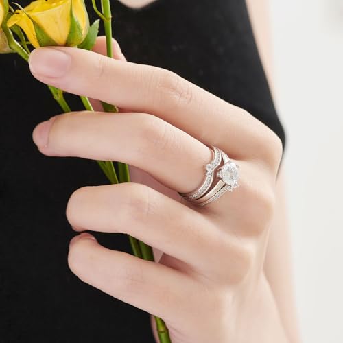 SHELOVES Crown Wedding Ring Guard Enhancers Round Cubic Zirconia Stackable Rings Wrap for Women White Gold Plated - color: Silver