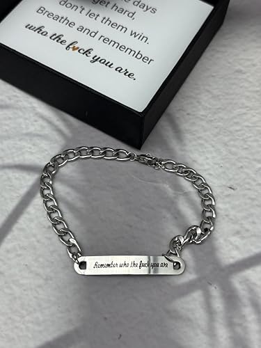 Remember Who The Fuck You Are Braided Bangle,Adjustable Engraved Fuck Handmade Bracelet, Stainless Steel Inspirational Bracelet,Jewelry Gift for Women Men