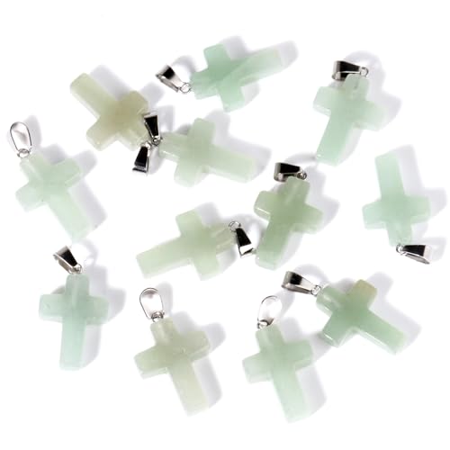 12PCS Natural Stone Cross Pendant Gemstone Charms Bulk for Jewelry Making | Healing Crystal Quartz Chakra Reiki Gemstone Pendants Charms Bulk for Necklace Craft - color: Green Aventurine Cross