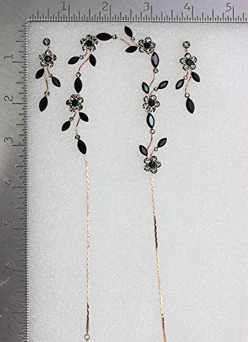 Faship Gorgeous Rhinestone Crystal Floral Necklace Earrings Set - color: Black / Rose Gold Plated