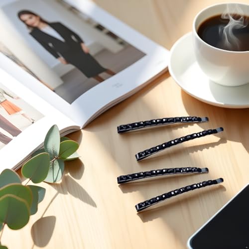 4Pcs Black Rhinestone Bobby Pins, Black Bobby Pins,Sparkly Crystal Diamond Hair Pins for Women, Metal Decorative Hair Barrettes for Decoration Hair Accessories