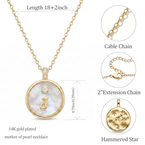 Initial Necklaces for Women Mother of Pearl Gold Letter Necklace Pendant - color: Letter J