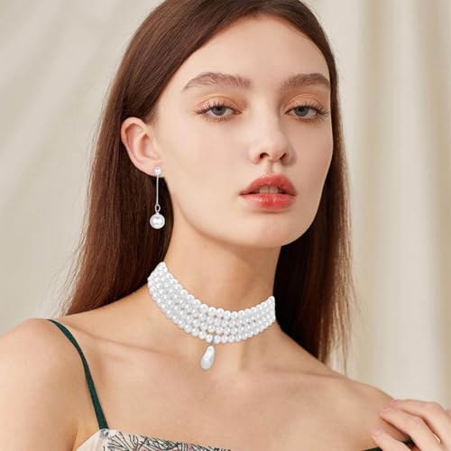 NEWITIN 23 Pieces Pearl Jewelry Set for Women Prom Costume Accessories | Hypoallergenic, Faux Pearl Necklaces Earrings Bracelets, Costume Jewelry Set for Wedding Birthday Bridal Shower Party