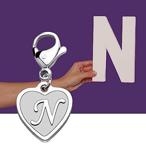 FAADBUK Initial Letter A-Z Alphabet Heart Charms for Jewelry Bracelet Keychain Necklace Initial Stainless steel Clasp Clip on Charm - color: intial N