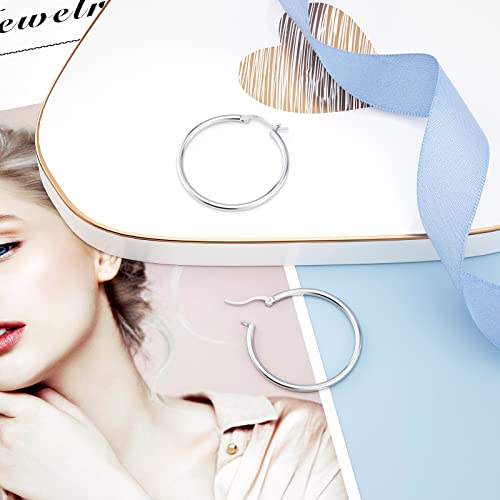 JIAYIQI Sterling Silver Hoop Earrings 18K White Gold Plated Silver Circle Endless Earrings Hoops Jewelry Lightweight Hoop Earring for Women Diameter 10,14,16,18,20,25,30,35,40,50,60mm - style: Silver-30mm