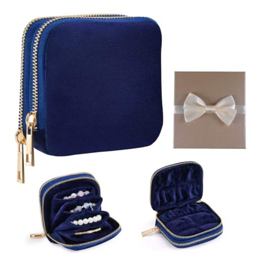 Travel Jewelry Pouch, Double-Layer Velvet Jewelry Organizer with Zipper | Soft velvet jewelry pouch with flexible storage, 7 grids & 4 compartments, lightweight, compact and easy to carry for travel