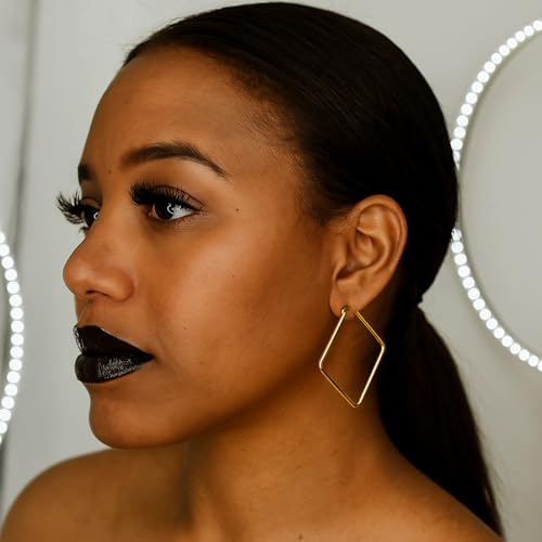 Hoop Earrings for Women - 18K Gold Plated Copper Minimalist Jewelry, Hypoallergenic Lightweight Design Fashion Statement Accessories for Daily Wear & Gifts - size: 34mm+57mm