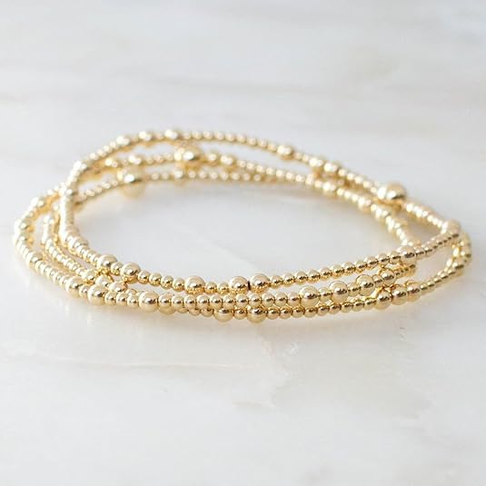 Gold Beaded Bracelet Stack for Women Colorful Small Seed Beads Bracelets Set Boho 14K Gold Plated Ball Stackable Stretch Non-Tarnish Dainty Jewelry Trendy Accessory Friendship Gift - color: Gold