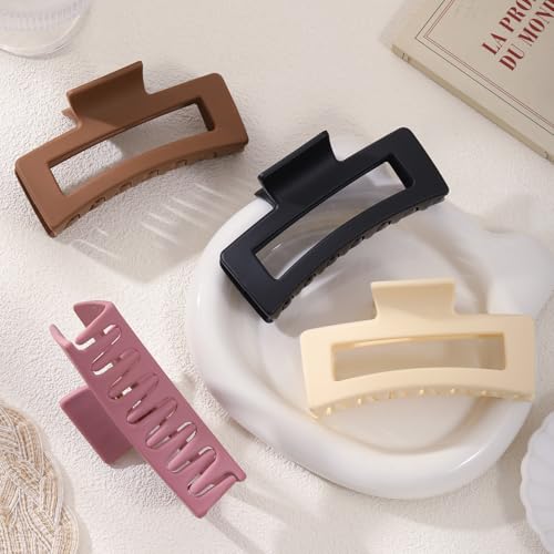 Auseibeely 4Pcs Cloud Claw Clips for Women, 5 Inch Extra Large Silicone Hair Clips, Squishy XL Claw Clip for Long/Thick/Curly Hair, Strong Hold Jumbo Square Jaw Clip, Soft & Flexible, Durable - color: Silicone-5 Inch