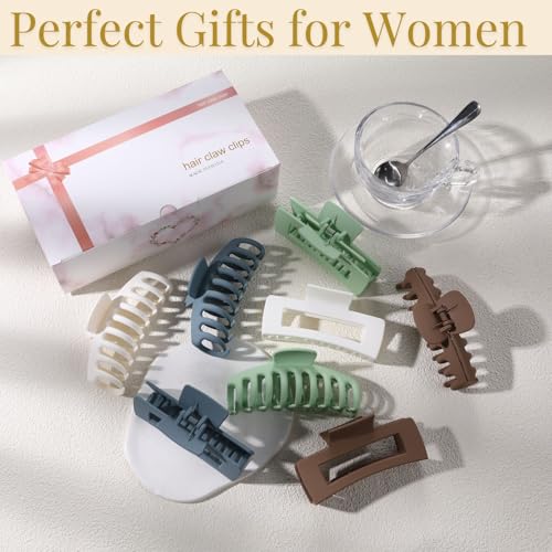 LuSeren 8 Pack Hair Clips for Women 4.3 Inch Large Hair Claw Clips for Women Thin Thick Curly Hair, Big Matte Banana Clips,Strong Hold jaw clips White Light Green Light Brown Light Gray - color: Multicolor2