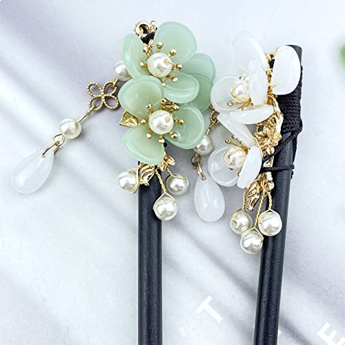 4 Pcs Japanese Chinese Hair Stick Retro Wooden Hairpin Flower Hair Chopsticks Vintage Hanfu Pins Headdress Classic Hair Fork for Long Hair Women