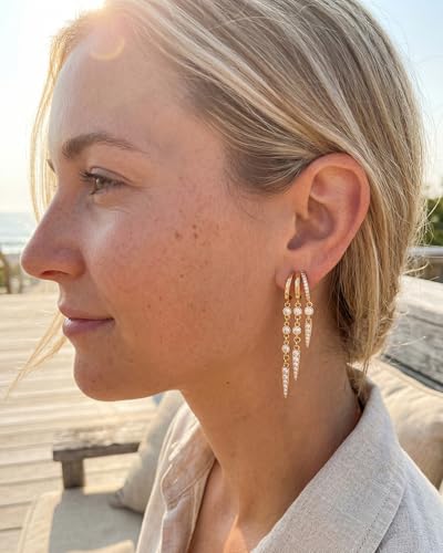 Gold Earrings for Women Trendy 14K Gold Plated Dangle Earrings Small Hoop Huggie Drop Stud Earrings Cubic Zirconia Simple Minimalist Dainty Chain Tassel Hypoallergenic Earrings - color: Tassel & Gold