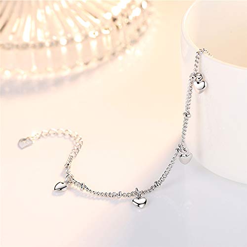 925 Sterling Silver Plated Bracelets for Women Love Heart Charm Chain Bracelet Bangle Fashion Jewelry Gifts - style: heart hanging