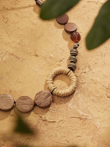 MINACHI Handmade Braided Necklace for Women, Wooden Beads, Rattan Charm, Vintage Style, Gift Jewelry - style: Necklace SL14-001