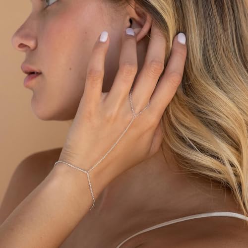3PCS 14K Gold-Plated Hand Chain Bracelets for Women, Stack Bracelets Set Adjustable, Trendy Dainty Ring Bracelet Hand Chain - color: sliver-3-dainty