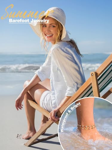 U7 Ankle Bracelets for Women Stainless Steel Waterproof Tarnish Resistant | 18K Gold Plated/Silver/Rose Gold Anklets, Cuban Chain Anklet Bracelets, Perfect for Summer Beach and Vacation Outfits - color: Gold Plated-White-Heart Charm