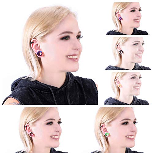 WBRWP 48/32/24/22/20/16/12pcs Ear Tunnels and Plugs - Double Flared Hollow Hard/Soft Silicone Ear Gauges - Ear Expander Stretcher Body Piercing Jewelry 8g-1" - color: 32pcs hard silicone set