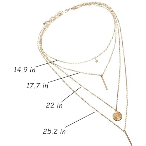 Layered Necklace Pendant Handmade Dainty Choker Bar Layering Long Necklace for Women(Silver) - color: Golden star