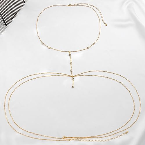 Body Chain Jewelry for Women, Layered Waist Chain for Bikinis | Sexy Body Jewelry, Adjustable Fit, Chest Belly Chain, Gold & Silver Options, Beach Vacation, Festivals Raves & Concerts - style: 9 Diamonds(Gold3)