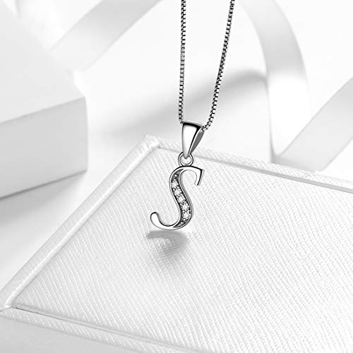 Aurora Tears Letter Necklace Initial 925 Sterling Silver Alphabet Pendant Crystal Name Gift Women Cubic Zirconia Jewelry - color: S