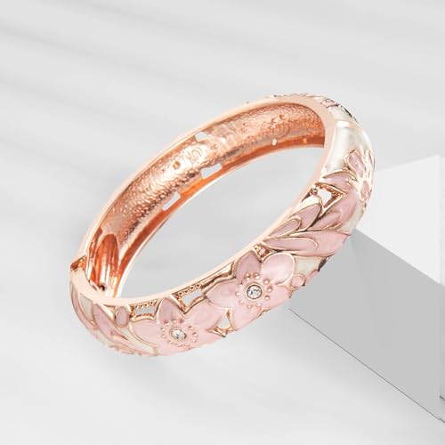 UJOY Handcraft Cloisonne Jewelry Bracelet Colorful Enamel Butterfly Flower Bird Hollowed Spring Hinged Cuff Bangles Women Gifts Pack in Box 88A11 - color: A11/A31-2 PCS-Cream Pink