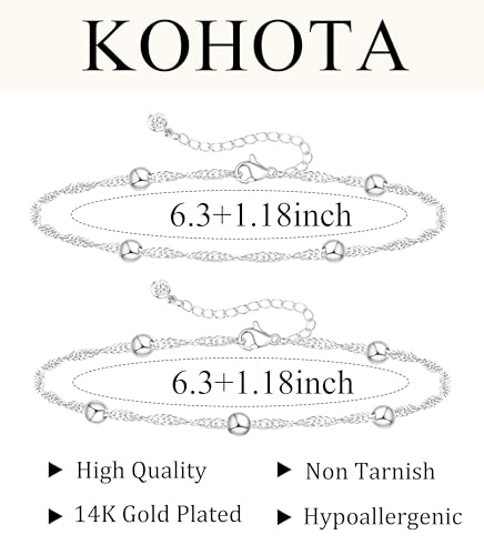 KOHOTA Silver Gold Bracelets for Women Trendy 14K Gold Plated Bracelet for Women Non Tarnish Dainty Stackable Layered Chain Heart Pearl Knot Beaded Bracelets Stack Set Charm Mothers Day Jewelry Gifts - color: D.Satellite beads-silver