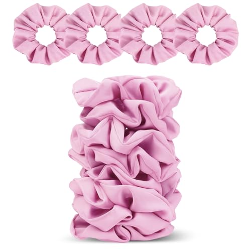 Satin Scrunchies for Women – 8PCS Pink Silk Hair Ties – No Crease, Frizz-Free, Gentle Elastic Hair Bands for Thick & Thin Hair, Soft & Stylish Hair Accessories Gifts - color: Large-Pink