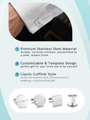 PiercingJ Custom Cufflinks for Men, Personalized Monogram Cufflinks for Groomsmen, Personalized Initial Cuff Links Wedding Gifts for Groom, Groomsmen, Father of Bride, Best Men Husband Dad - color: gold