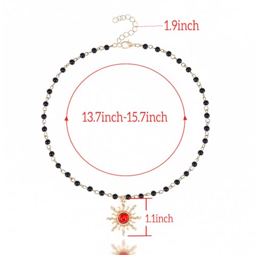 Tgirls Boho Beaded Choker Necklace Opal Bead Necklace Sun Pendant Summer Jewelry for Women - color: Black-opal