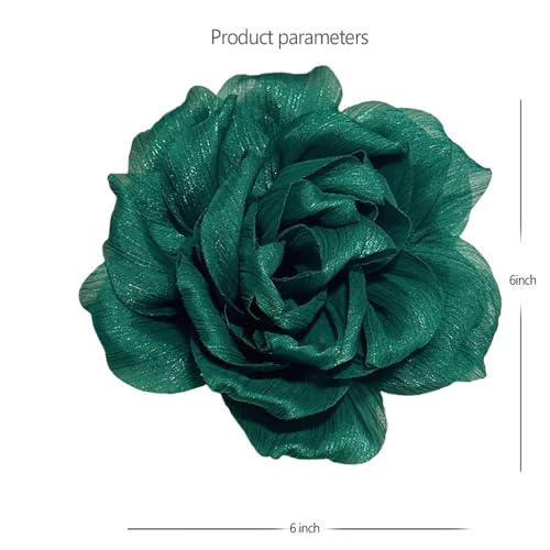 Flash Camellia Flower Brooch Pin for Women Men Elegant Texture Fabric Dahlia Rose Floral Brooches Lapel Pins Dainty Wedding Holiday Party Costume Dress Accessories Jewelry - color: Green